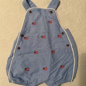 Janie and Jack Blue Baby Romper with Flag Embroidery Fourth of July 6-12m